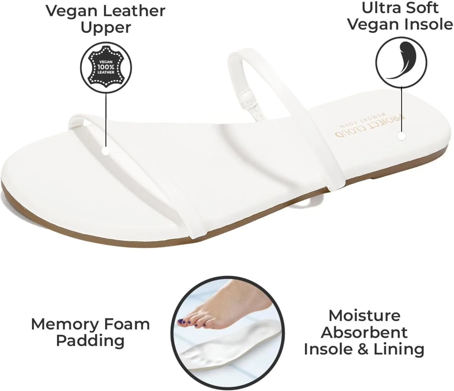 Project Cloud Sandals Women - Memory Foam Flip Flops for Women - Vegan Leather Summer Sandals - Lightweight Slip On Beach Essentials Slides (Transition)