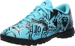 PUMA Unisex-Child Soccer Cleats Play Turf Training Sneaker, Ultra Orange-White-Blue Glimmer, 6 US Big Kid