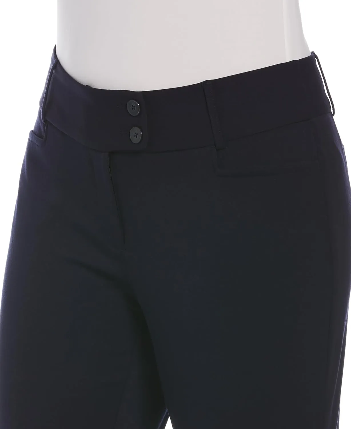 Rafaella Women's 27” Petite Curvy Fit Short Length Boot Cut Pants, Slimming Panel, Stretch Gabardine, Functional Pockets
