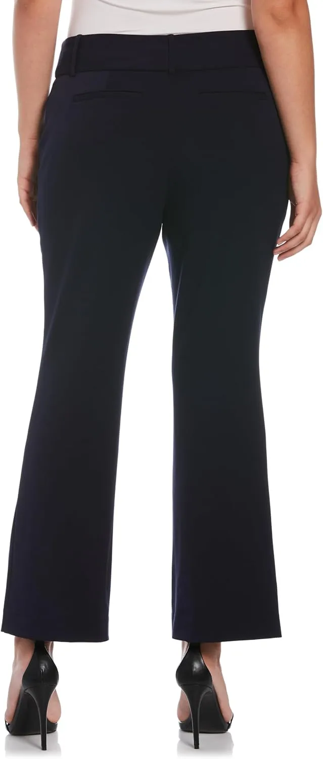 Rafaella Women's 27” Petite Curvy Fit Short Length Boot Cut Pants, Slimming Panel, Stretch Gabardine, Functional Pockets
