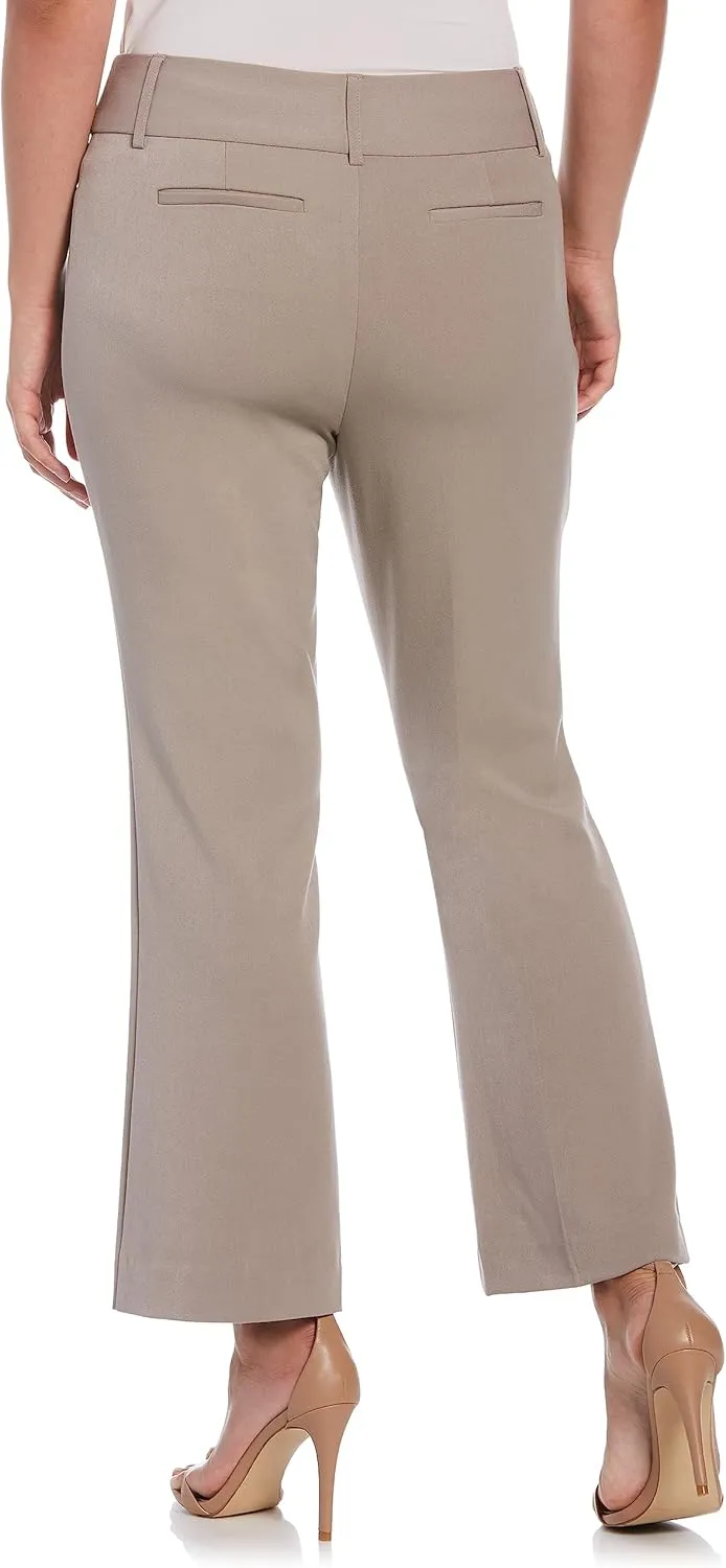 Rafaella Women's 27” Petite Curvy Fit Short Length Boot Cut Pants, Slimming Panel, Stretch Gabardine, Functional Pockets