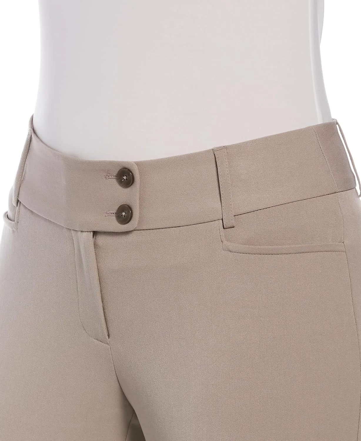 Rafaella Women's 27” Petite Curvy Fit Short Length Boot Cut Pants, Slimming Panel, Stretch Gabardine, Functional Pockets