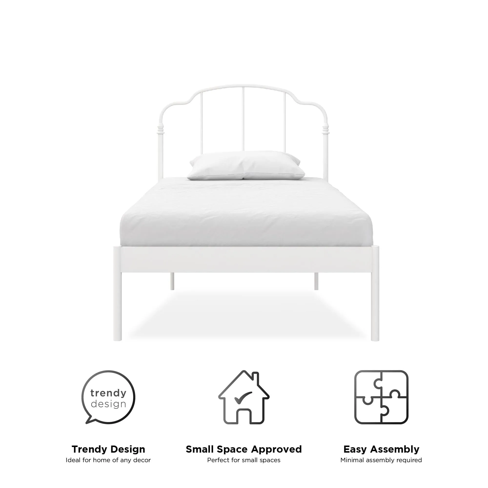 RealRooms Camie Metal Bed, Adjustable Base Height, Twin, White