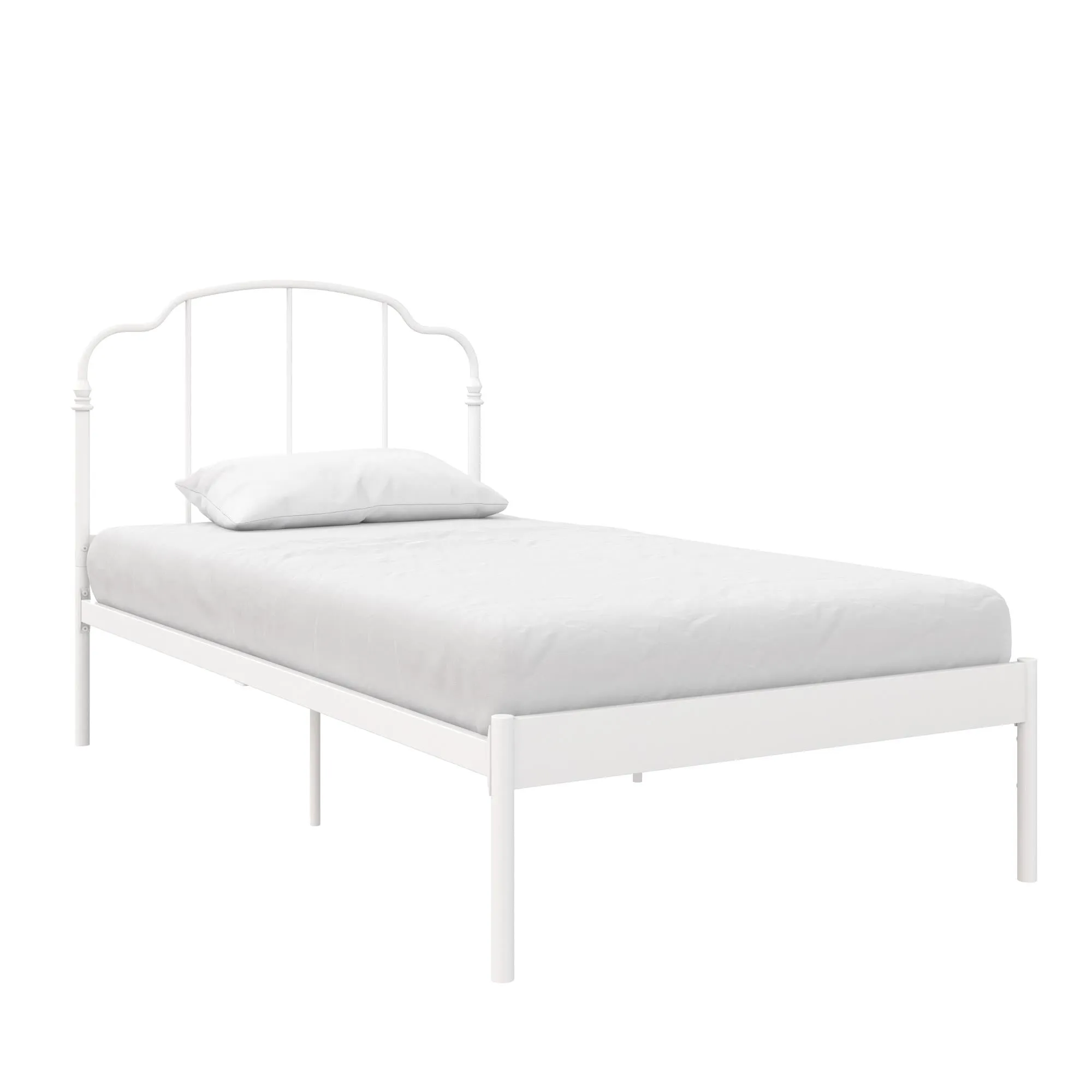 RealRooms Camie Metal Bed, Adjustable Base Height, Twin, White