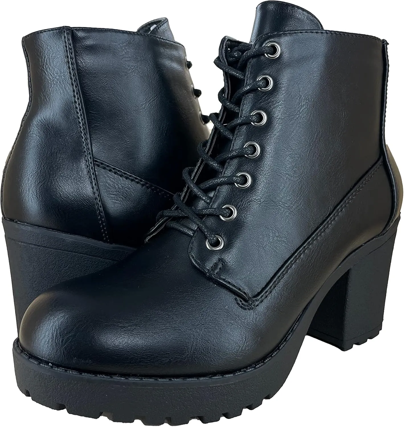 REVOL Women's Melanie Second Chunky Heeled Lace Up Ankle Bootie Combat Boot