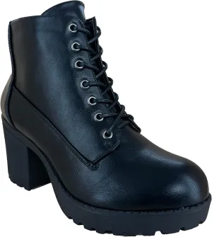 REVOL Women's Melanie Second Chunky Heeled Lace Up Ankle Bootie Combat Boot
