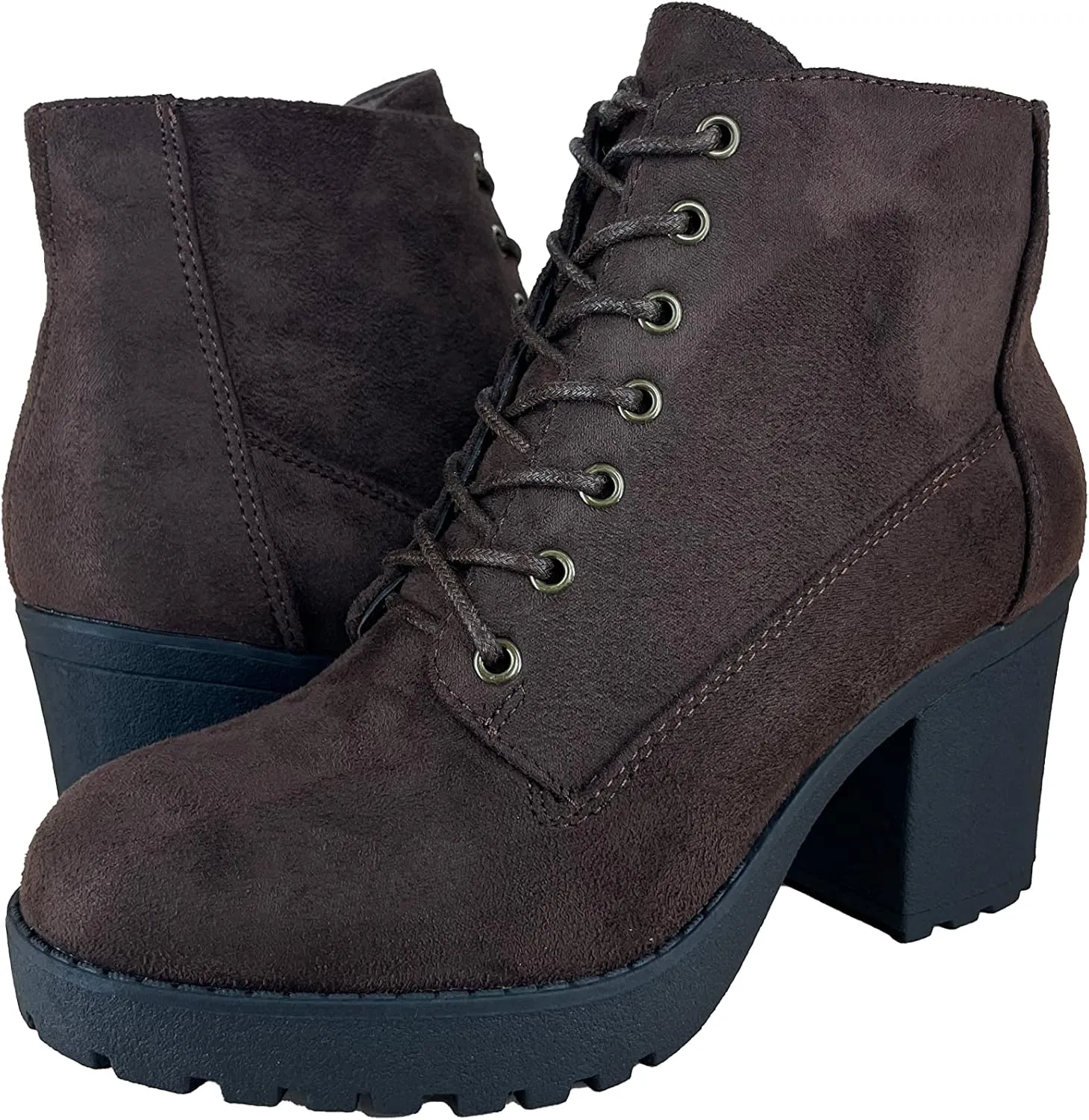 REVOL Women's Melanie Second Chunky Heeled Lace Up Ankle Bootie Combat Boot