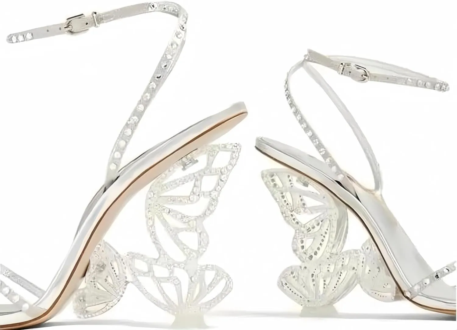 Rhinestone Butterfly Stilletos Heels Sandals for Women, Open Pointed High Heels Sandals Ankle Strap Buckles Elegant Wedding Dress Shoes