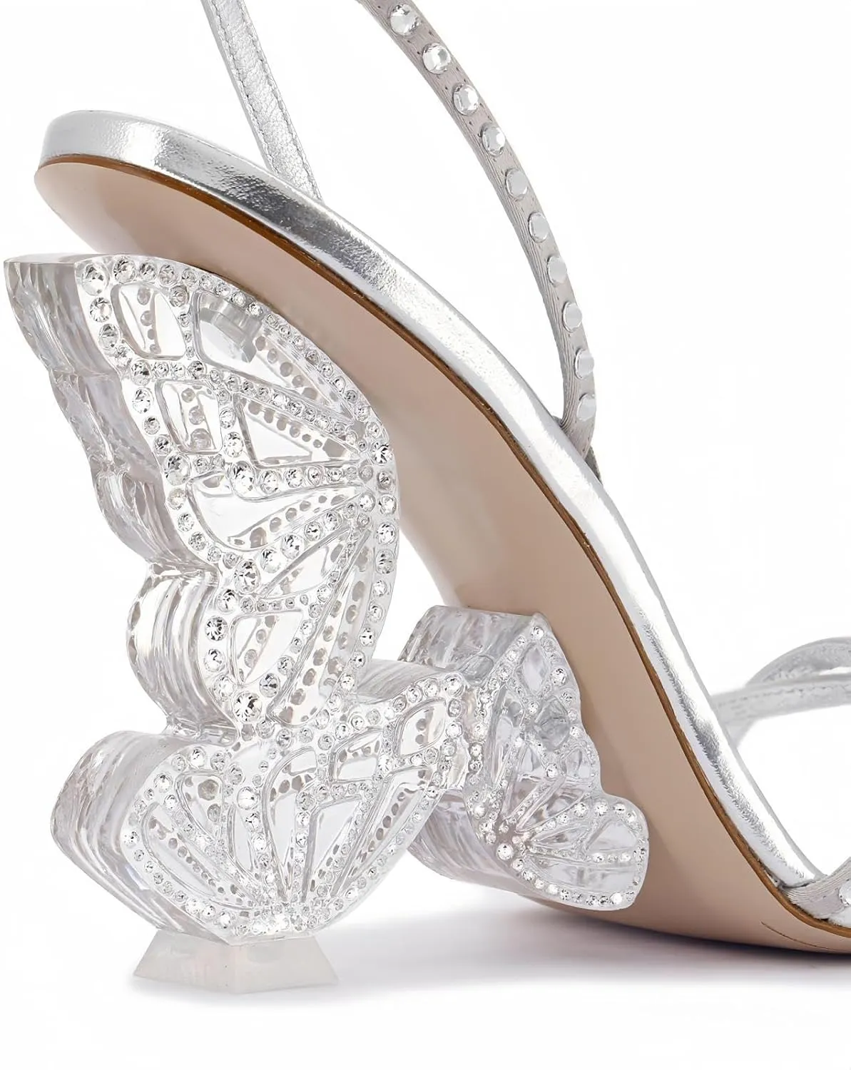 Rhinestone Butterfly Stilletos Heels Sandals for Women, Open Pointed High Heels Sandals Ankle Strap Buckles Elegant Wedding Dress Shoes