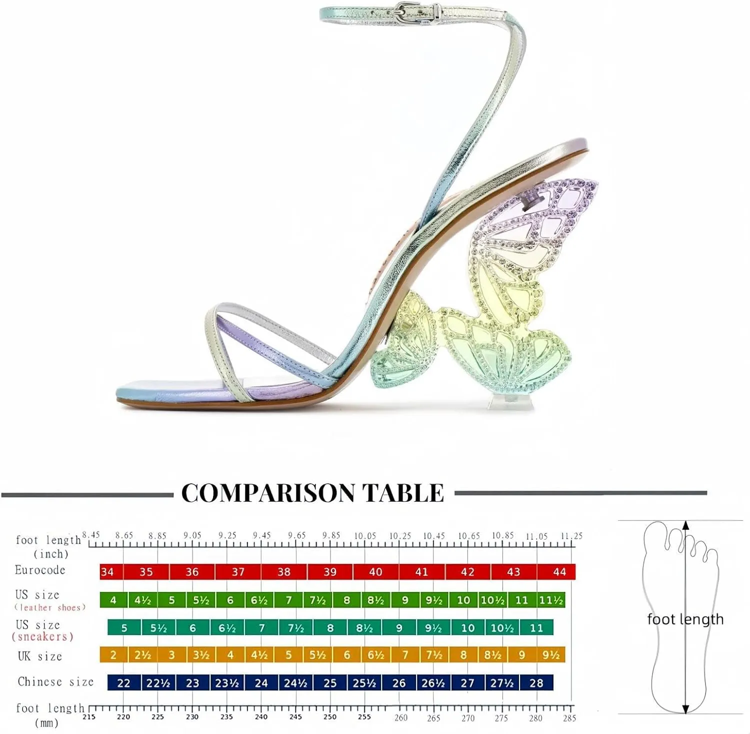Rhinestone Butterfly Stilletos Heels Sandals for Women, Open Pointed High Heels Sandals Ankle Strap Buckles Elegant Wedding Dress Shoes