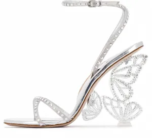 Rhinestone Butterfly Stilletos Heels Sandals for Women, Open Pointed High Heels Sandals Ankle Strap Buckles Elegant Wedding Dress Shoes