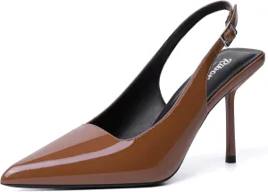 RIBONGZ Sexy Slingback Pumps Elegant Dressy Heels for Women Closed Toe Pointy High Heels Wedding Bride Prom Party Evening Shoes