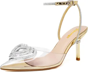 RIBONGZ Women's Wedding Shoes Glitter Sparkly Pointed Toe Strappy High Heels Sexy Ankle Strap Pumps Bridal Party Work Dress Shoes