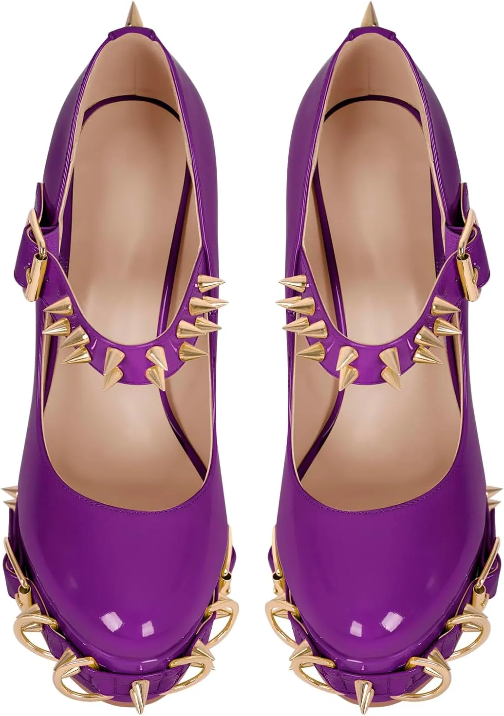richealnini Women's Mary Jane Platform Pumps with Rivets Sexy Adjustable Ankle Buckle Up Block Heels
