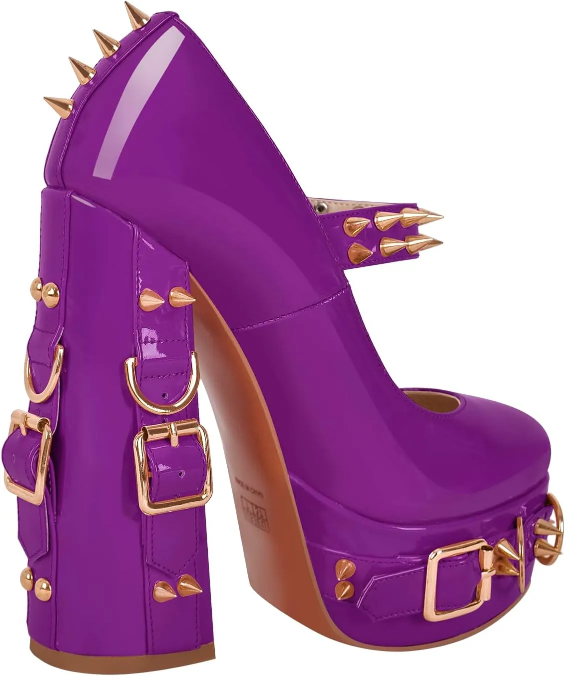 richealnini Women's Mary Jane Platform Pumps with Rivets Sexy Adjustable Ankle Buckle Up Block Heels