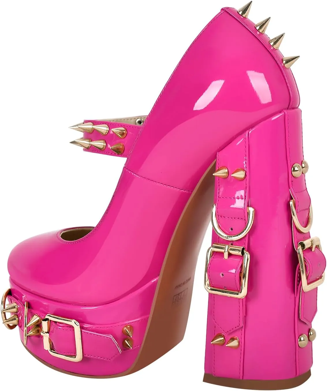 richealnini Women's Mary Jane Platform Pumps with Rivets Sexy Adjustable Ankle Buckle Up Block Heels