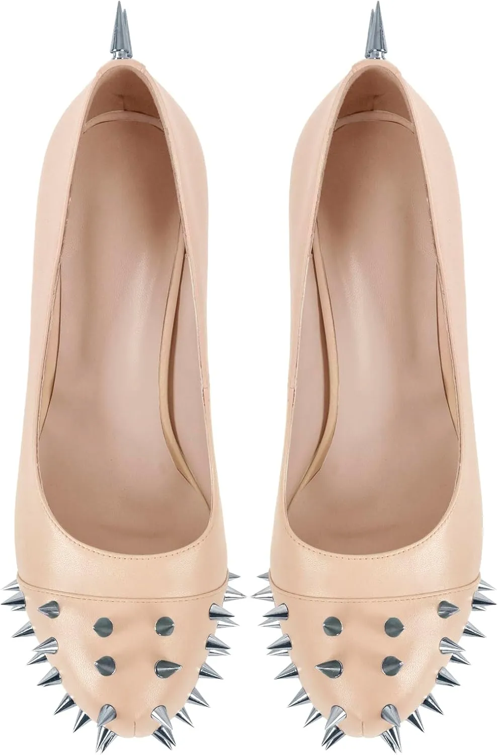 richealnini Women's Platform Pumps with Rivets Heel Slip On Studded Stiletto High Heels Wedding Shoes