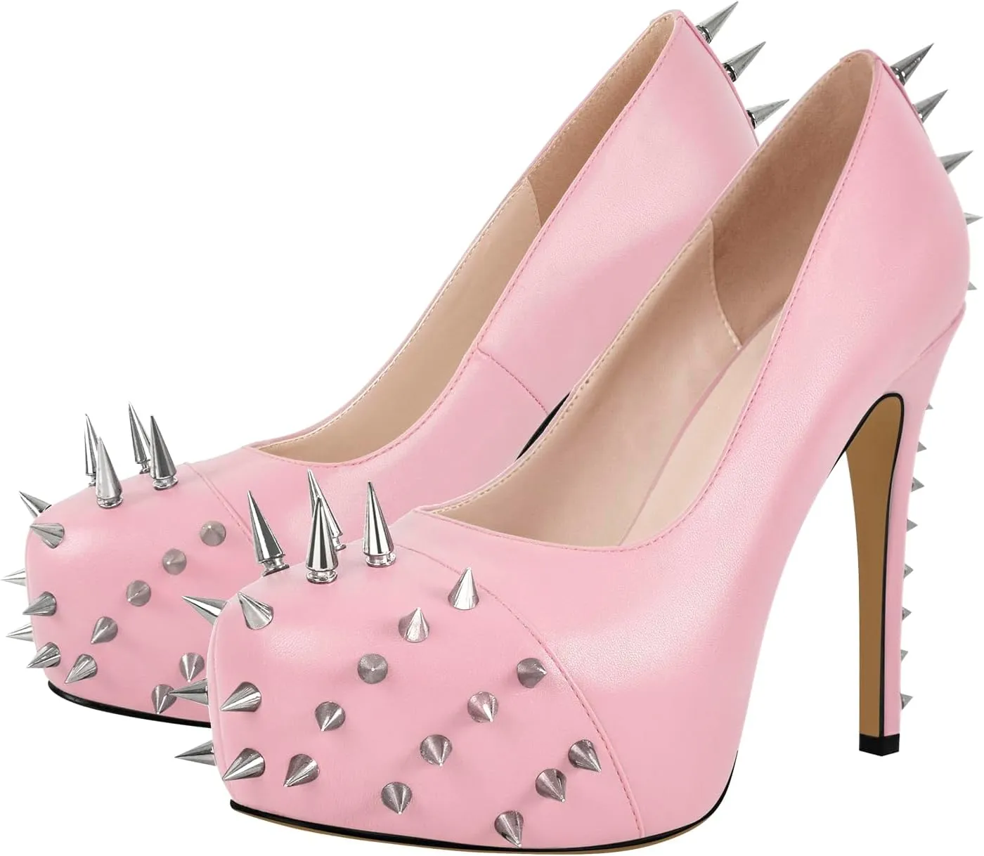 richealnini Women's Platform Pumps with Rivets Heel Slip On Studded Stiletto High Heels Wedding Shoes