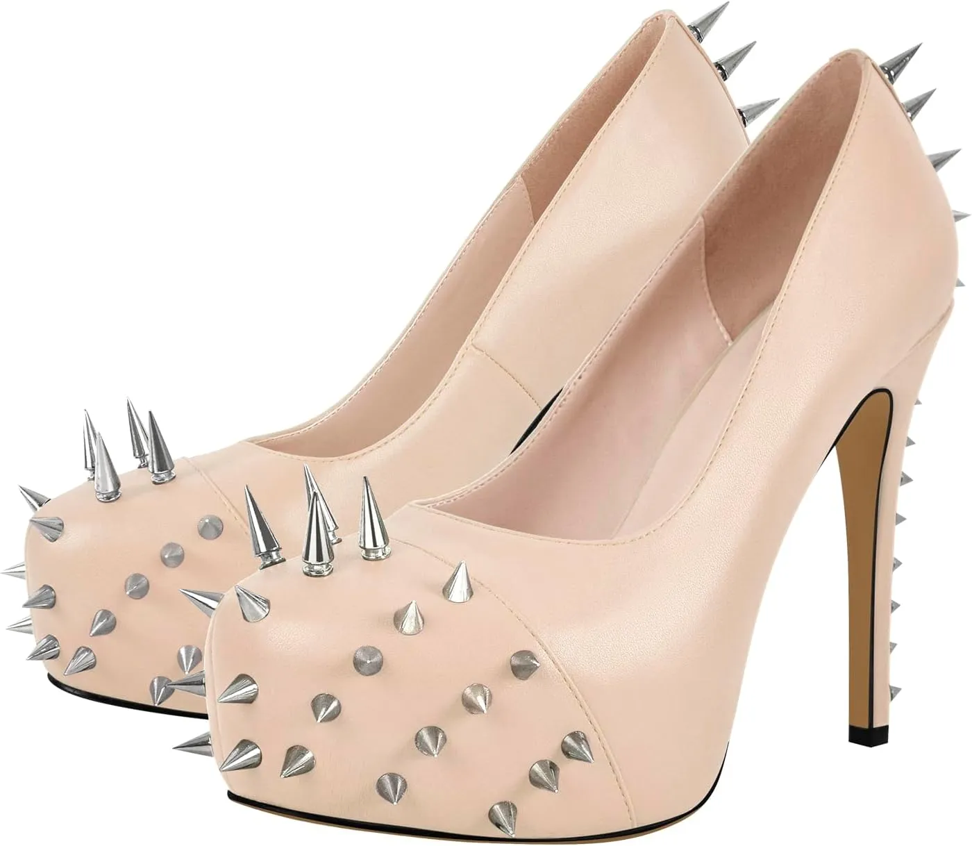 richealnini Women's Platform Pumps with Rivets Heel Slip On Studded Stiletto High Heels Wedding Shoes