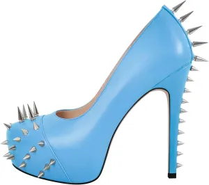 richealnini Women's Platform Pumps with Rivets Heel Slip On Studded Stiletto High Heels Wedding Shoes