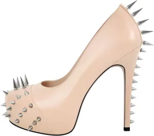 richealnini Women's Platform Pumps with Rivets Heel Slip On Studded Stiletto High Heels Wedding Shoes