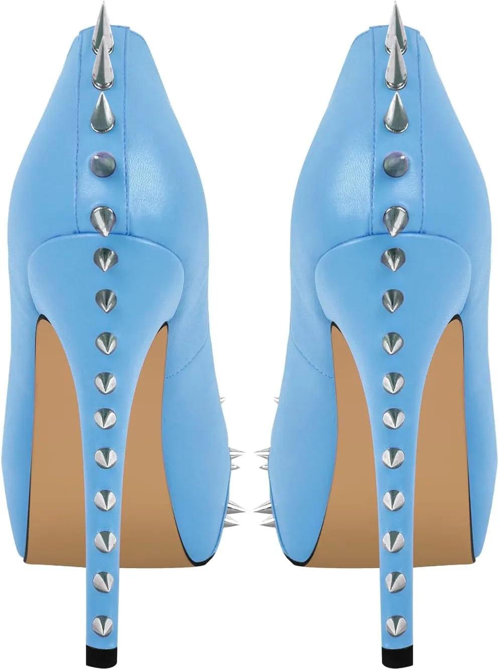 richealnini Women's Platform Pumps with Rivets Heel Slip On Studded Stiletto High Heels Wedding Shoes