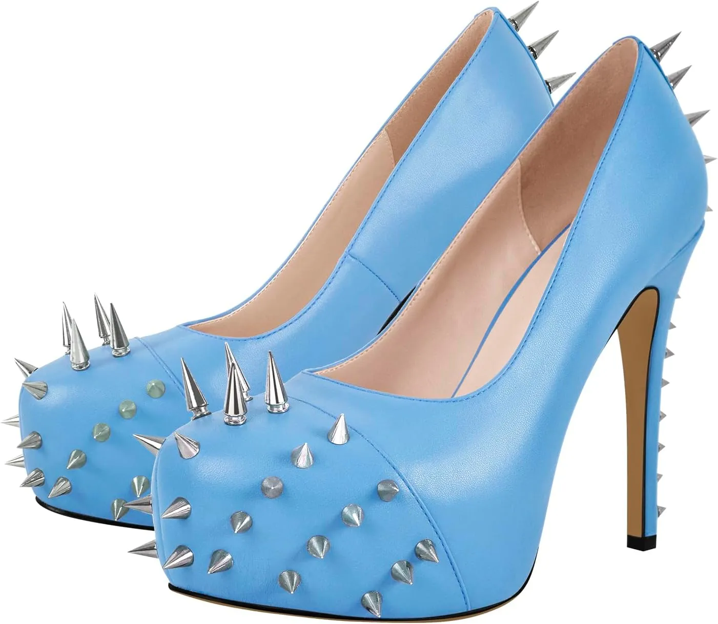 richealnini Women's Platform Pumps with Rivets Heel Slip On Studded Stiletto High Heels Wedding Shoes