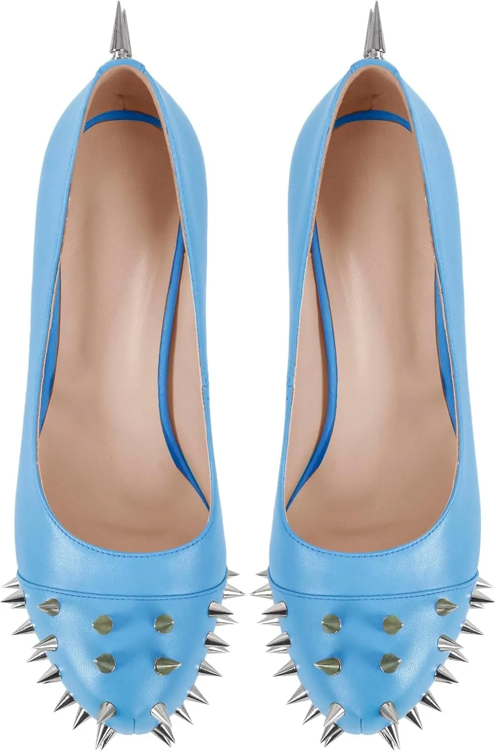 richealnini Women's Platform Pumps with Rivets Heel Slip On Studded Stiletto High Heels Wedding Shoes