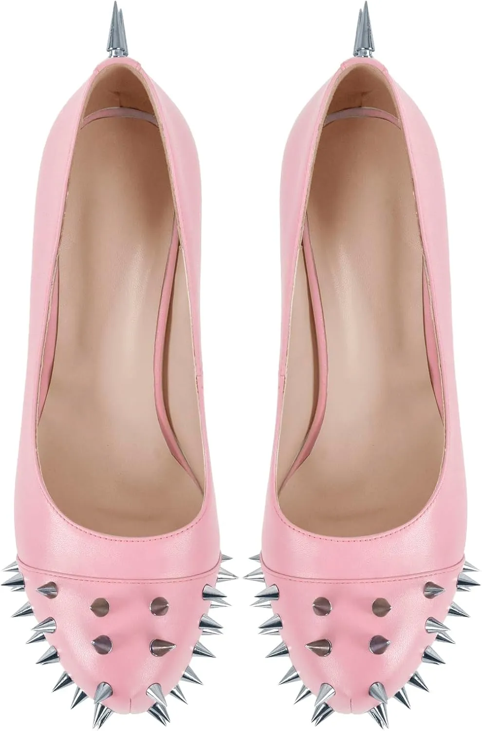 richealnini Women's Platform Pumps with Rivets Heel Slip On Studded Stiletto High Heels Wedding Shoes