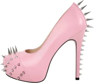 richealnini Women's Platform Pumps with Rivets Heel Slip On Studded Stiletto High Heels Wedding Shoes