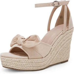 Rilista Womens Wedge Platform Sandals Cute Bowknot Open Toe Espadrille High Heels Buckle Ankle Strap Summer Shoes