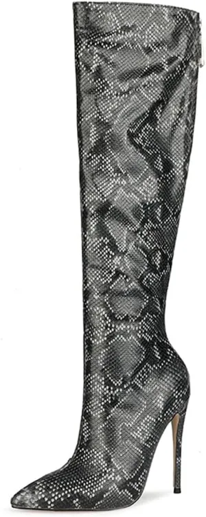 Roimaash Elegant Women Knee High Boots Stiletto High Heels Pointed Toe