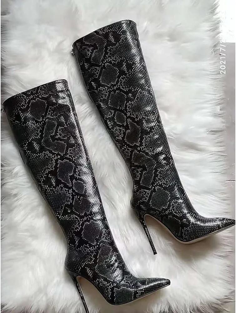 Roimaash Elegant Women Knee High Boots Stiletto High Heels Pointed Toe