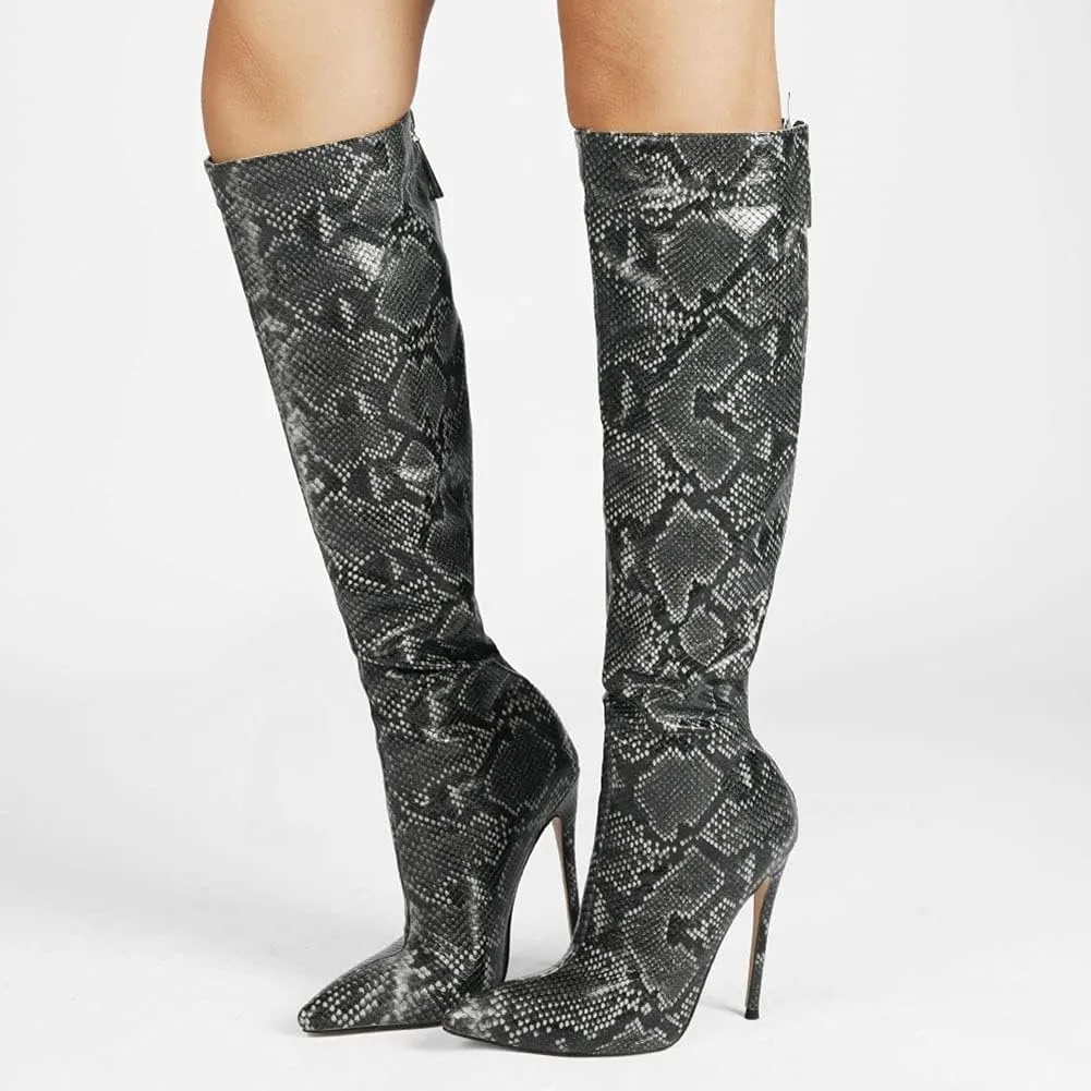 Roimaash Elegant Women Knee High Boots Stiletto High Heels Pointed Toe