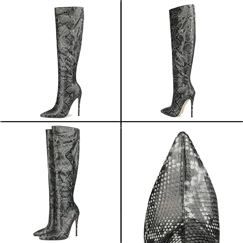 Roimaash Elegant Women Knee High Boots Stiletto High Heels Pointed Toe