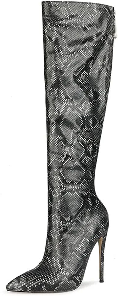 Roimaash Elegant Women Knee High Boots Stiletto High Heels Pointed Toe