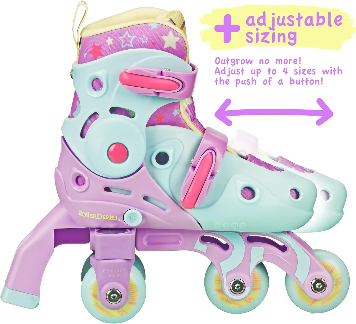 Roller Derby Switch Skates for Beginners, 2 in 1 Adjustable Skates Convert from Learn Mode to Inline Skates for Toddlers, Kids