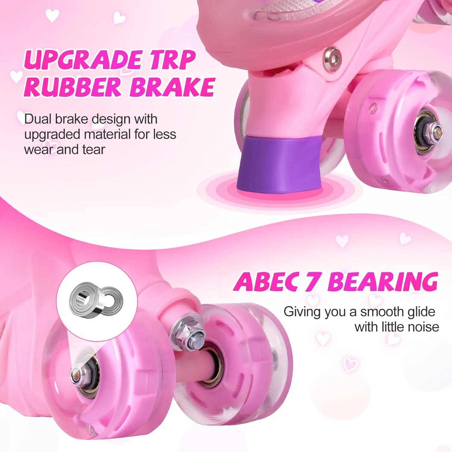 Roller Skates for Girls Age 3-12 | Rainbow Toddler Roller Skates for Kids Ages 3-5 | 4 Size Adjustable | Light Up Quad Roller Skates for Girls Boys Beginners