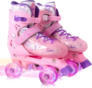 Roller Skates for Girls Age 3-12 | Rainbow Toddler Roller Skates for Kids Ages 3-5 | 4 Size Adjustable | Light Up Quad Roller Skates for Girls Boys Beginners
