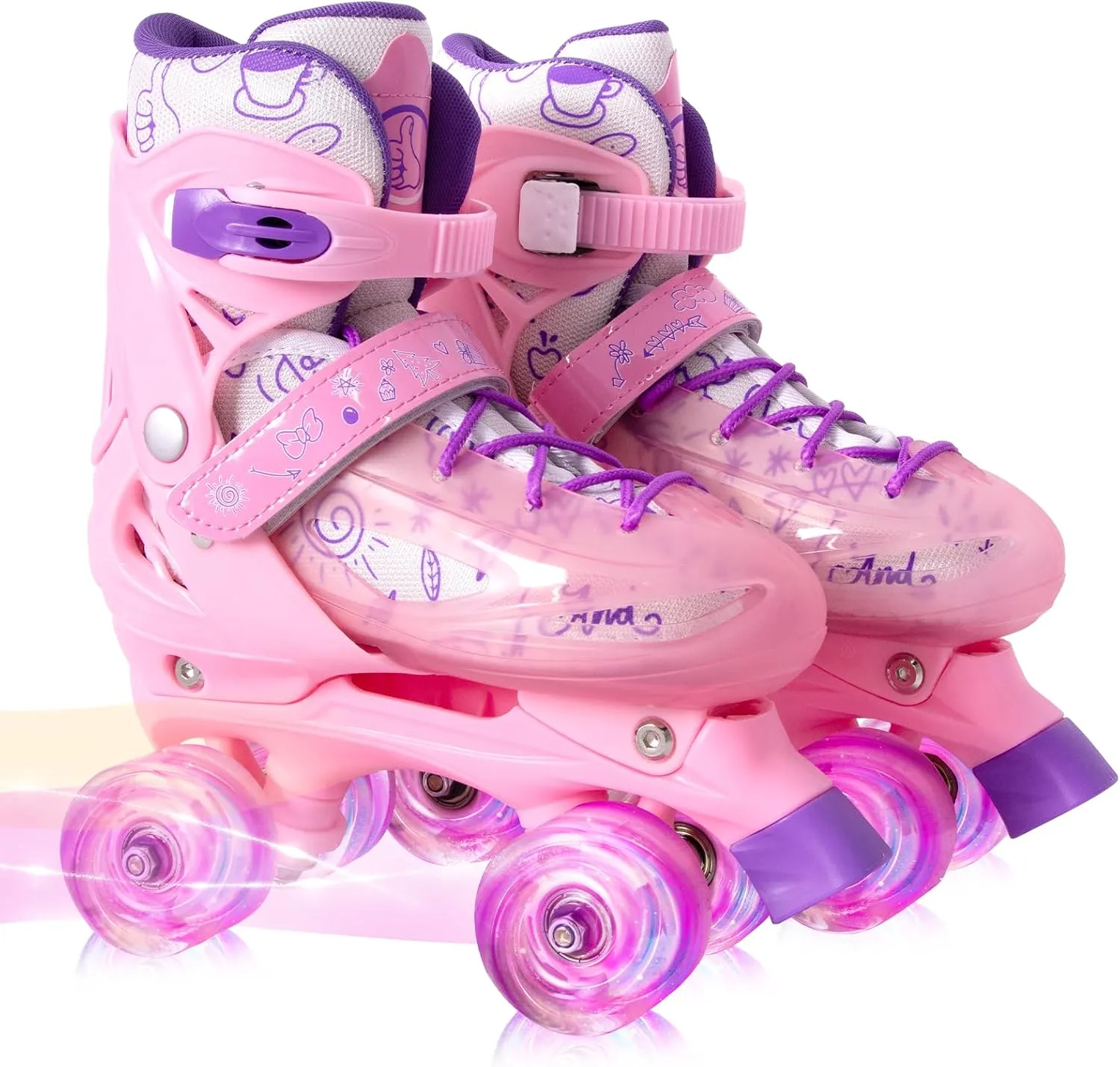 Roller Skates for Girls Age 3-12 | Rainbow Toddler Roller Skates for Kids Ages 3-5 | 4 Size Adjustable | Light Up Quad Roller Skates for Girls Boys Beginners