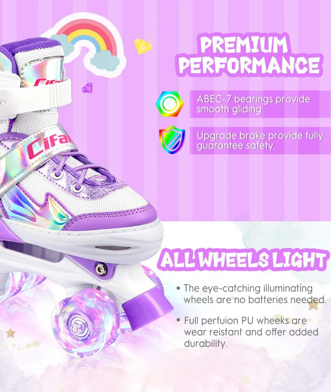 Roller Skates for Girls Boys Kids, Black Pink 4 Sizes Adjustable Kids Roller Skates with Light up Wheels and Shining Upper Design, Roller Skates for Toddler Kids Ages 4-13