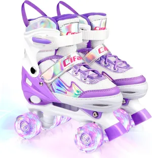 Roller Skates for Girls Boys Kids, Black Pink 4 Sizes Adjustable Kids Roller Skates with Light up Wheels and Shining Upper Design, Roller Skates for Toddler Kids Ages 4-13