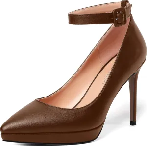 ROSERWISH Womens Ankle Strap Party Sexy Platform Pointed Toe Wedding Matte Buckle Stiletto High Heel Pumps Dress Shoes 4 Inch