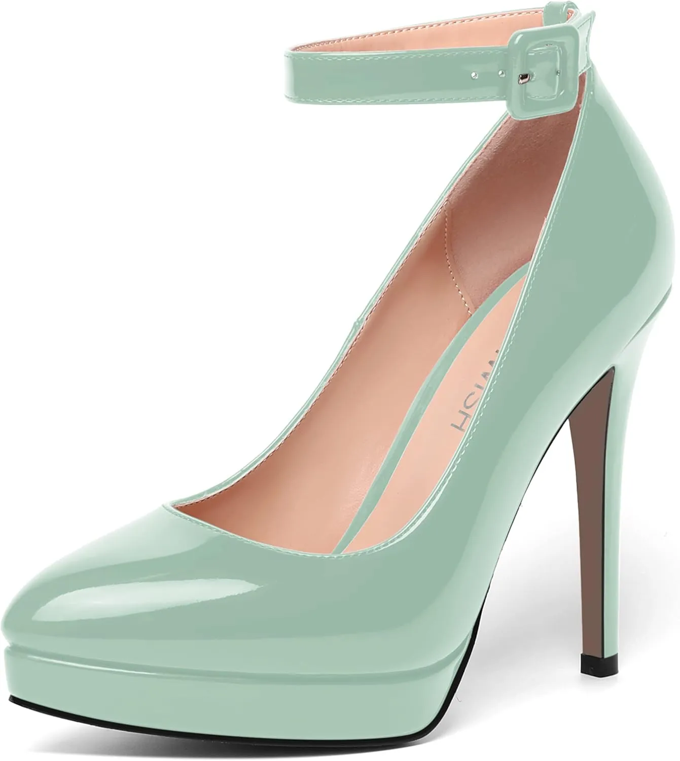 ROSERWISH Womens Ankle Strap Platform Elegant Pointed Toe Night Club Buckle Sexy Patent Stiletto High Heel Pumps Dress Shoes 4.7 Inch
