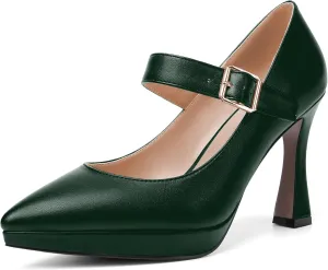 ROSERWISH Womens Platform Matte Party Pointed Toe Buckle Wedding Fashion Ankle Strap Stiletto High Heel Pumps Dressy Shoes 4 Inch