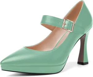 ROSERWISH Womens Platform Matte Party Pointed Toe Buckle Wedding Fashion Ankle Strap Stiletto High Heel Pumps Dressy Shoes 4 Inch