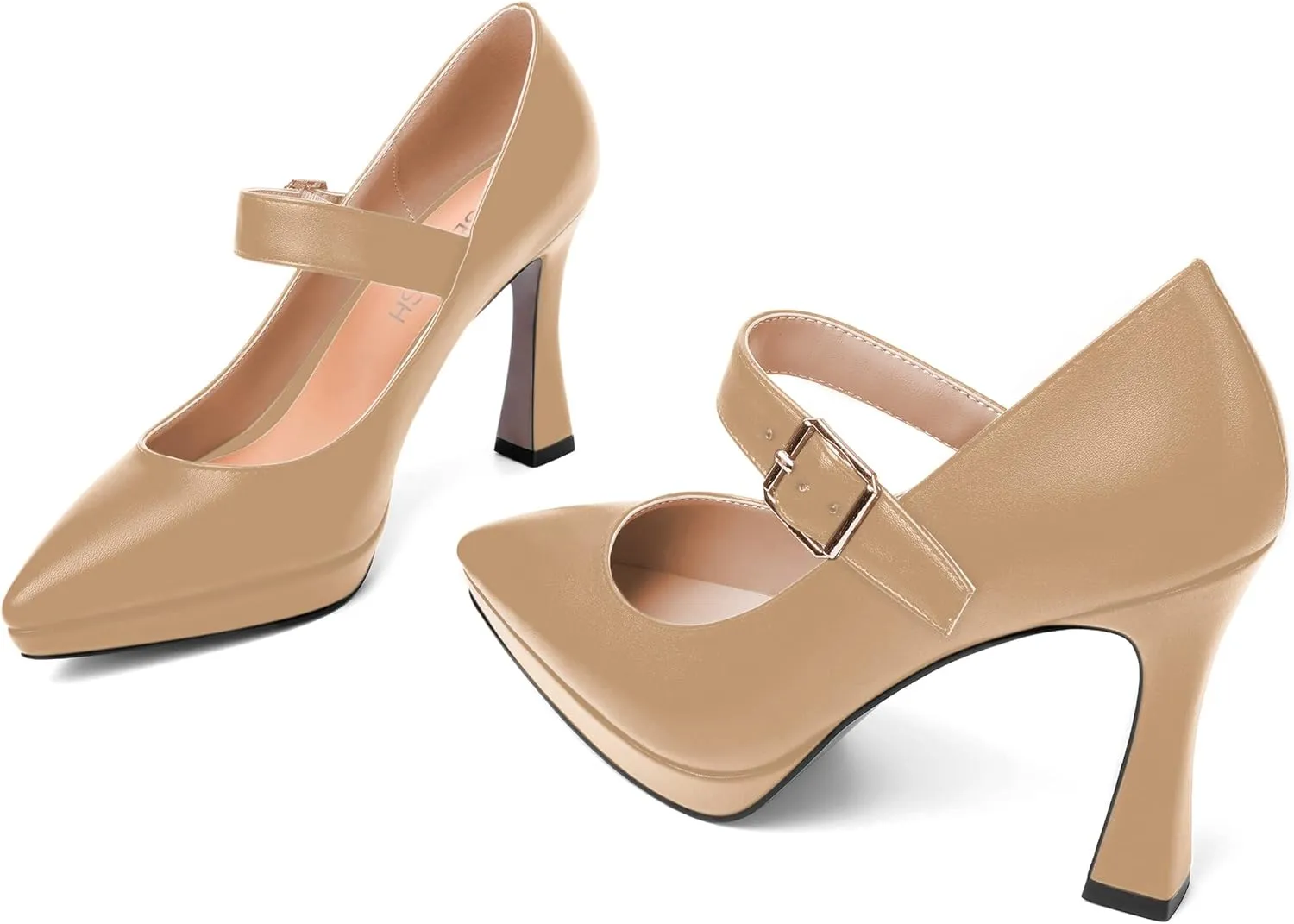 ROSERWISH Womens Platform Matte Party Pointed Toe Buckle Wedding Fashion Ankle Strap Stiletto High Heel Pumps Dressy Shoes 4 Inch