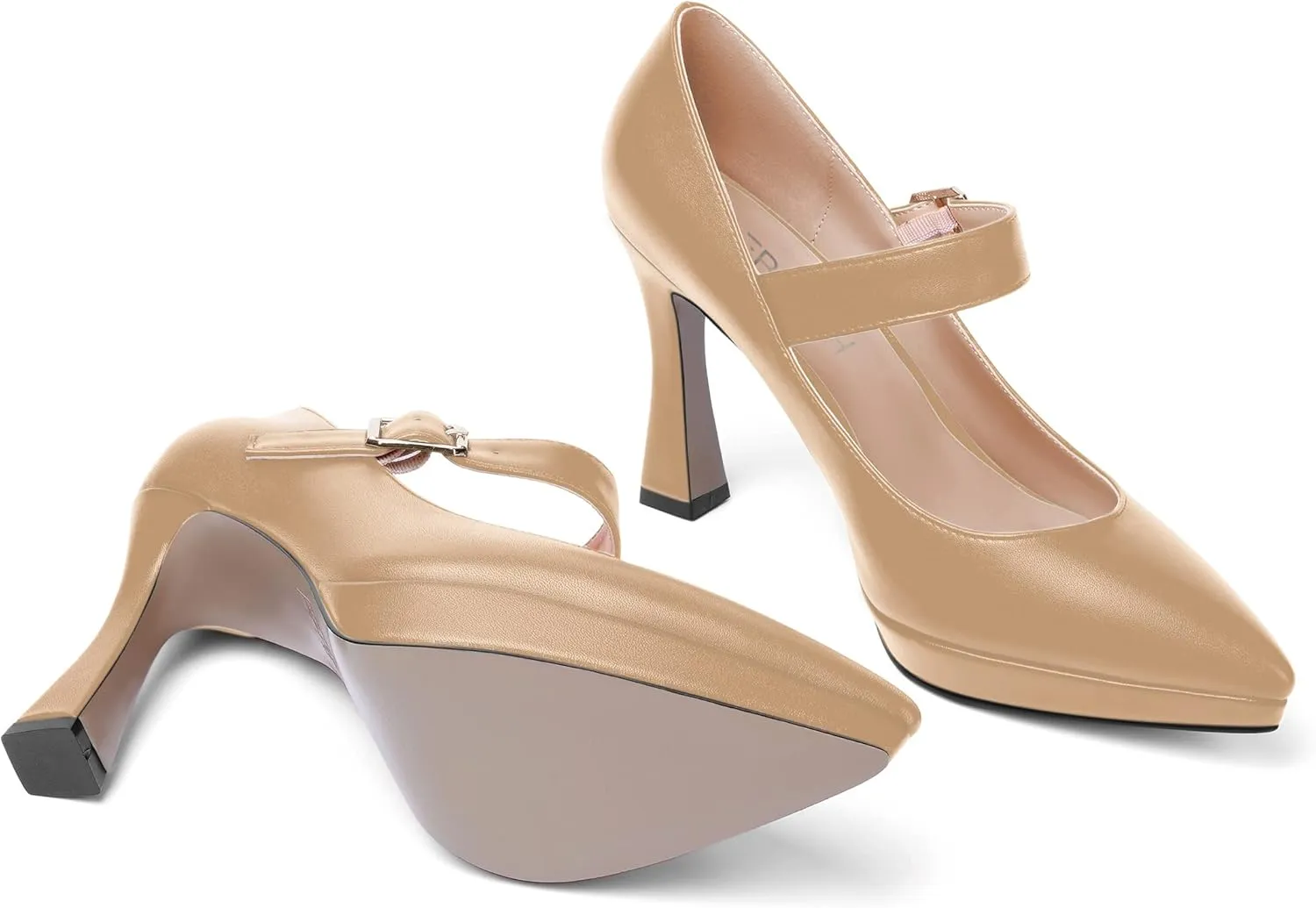 ROSERWISH Womens Platform Matte Party Pointed Toe Buckle Wedding Fashion Ankle Strap Stiletto High Heel Pumps Dressy Shoes 4 Inch