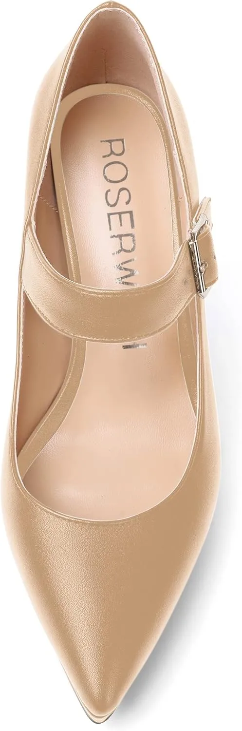 ROSERWISH Womens Platform Matte Party Pointed Toe Buckle Wedding Fashion Ankle Strap Stiletto High Heel Pumps Dressy Shoes 4 Inch