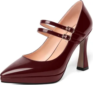 ROSERWISH Womens Platform Wedding Buckle Ankle Strap Pointed Toe Sexy Patent Party Stiletto High Heel Pumps Dress Shoes 4 Inch